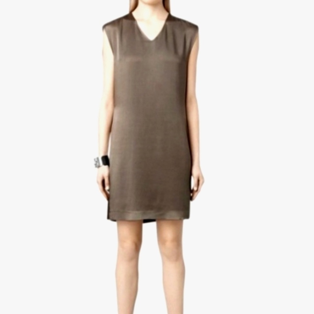 All Saints Velia Italian satin cloth draped sleeveless mini dress women's size 8